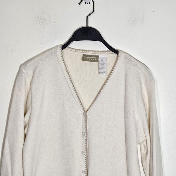 Vintqge Liz Claiborne Lizwear Wool Long Sleeve V-Neck CardiganCream - Picture 3 of 7